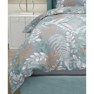 Parure Copripiumino Foglia per letto singolo in 100% Cotone e Made in Italy, foliage botanico