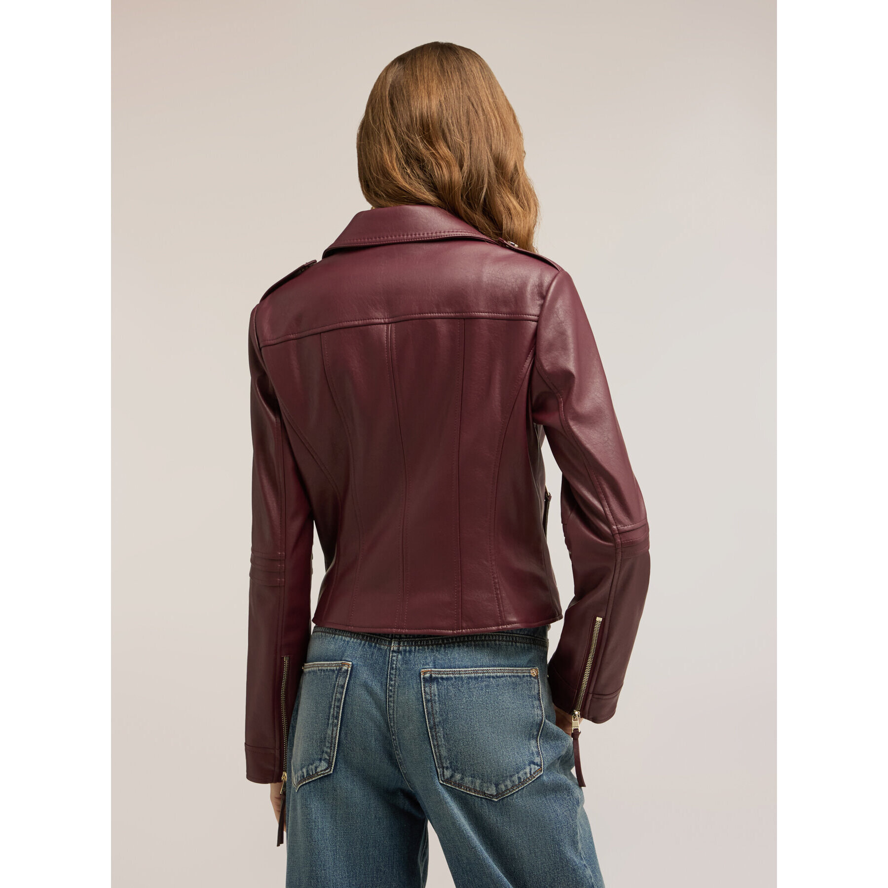 Motivi - Chaqueta de cuero con cremalleras doradas - Burgundy