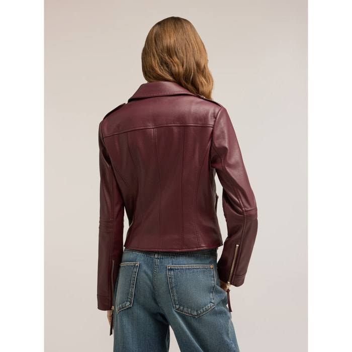Motivi - Chaqueta de cuero con cremalleras doradas - Burgundy