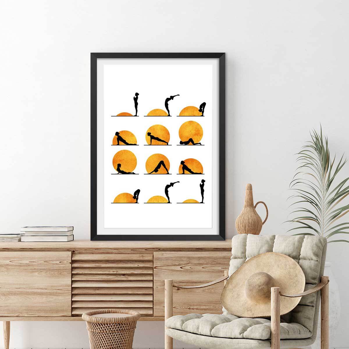 Affiche graphique Yoga sun Affiche sous cadre noir