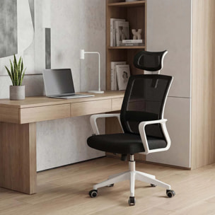 Silla de oficina ergonómica en blanco y negro 111-121x51 cm Dafne Tex Blanco - Negro