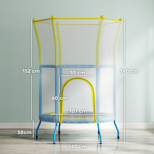 Cama Elástica Infantil Ø140x190 cm Trampolín para Niños de 3-6 Años con Red de Seguridad Barras Acolchadas Carga 45 kg para Interior Multicolor