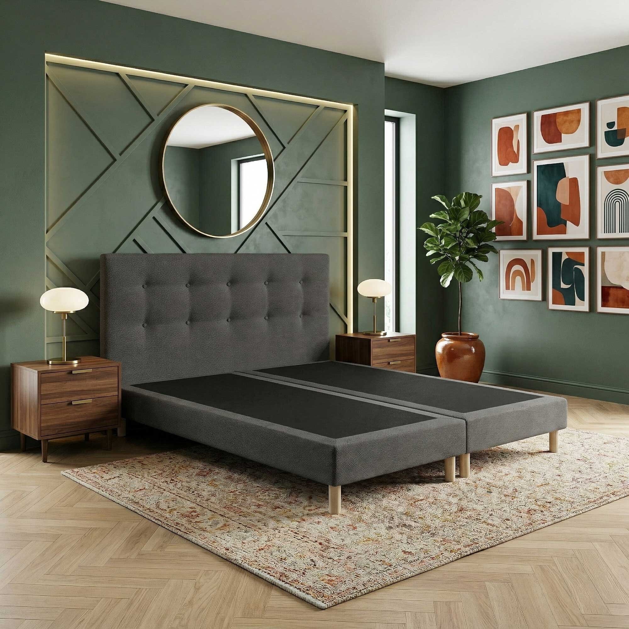 Sommier + tête de lit gris foncé