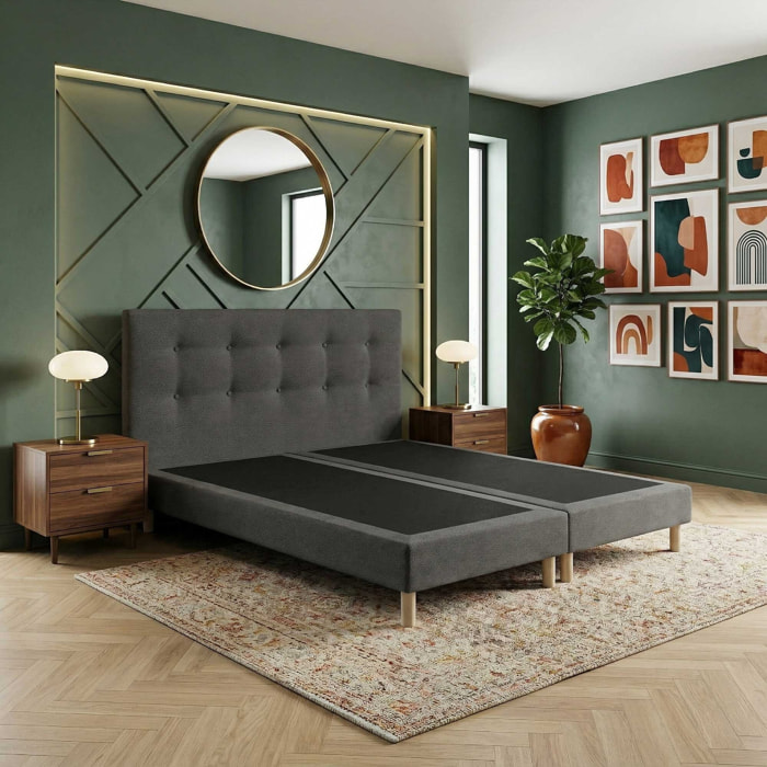 Sommier + tête de lit gris foncé