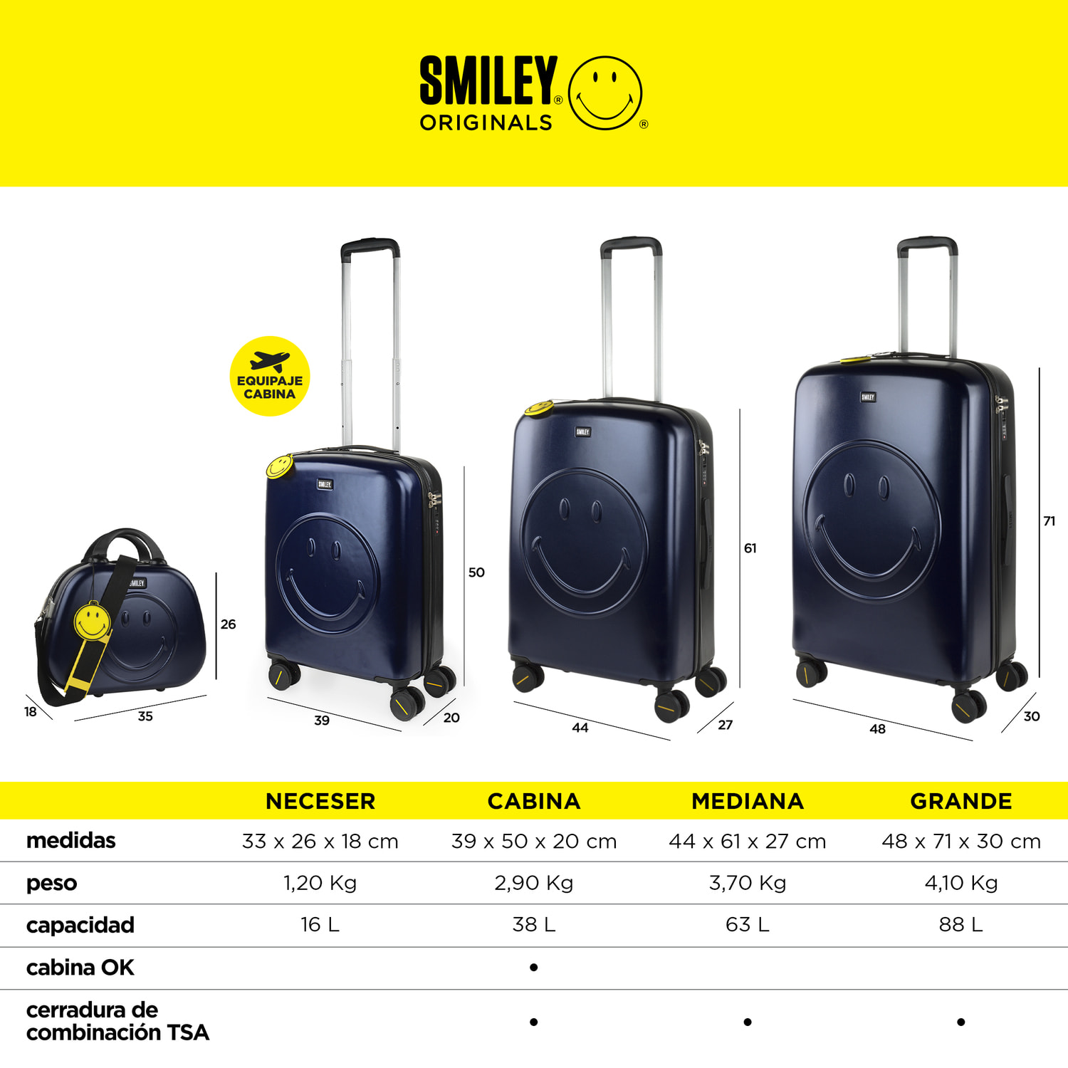 Juego De Maletas Pc Smiley Originals Smiley Originals Azul-Negro