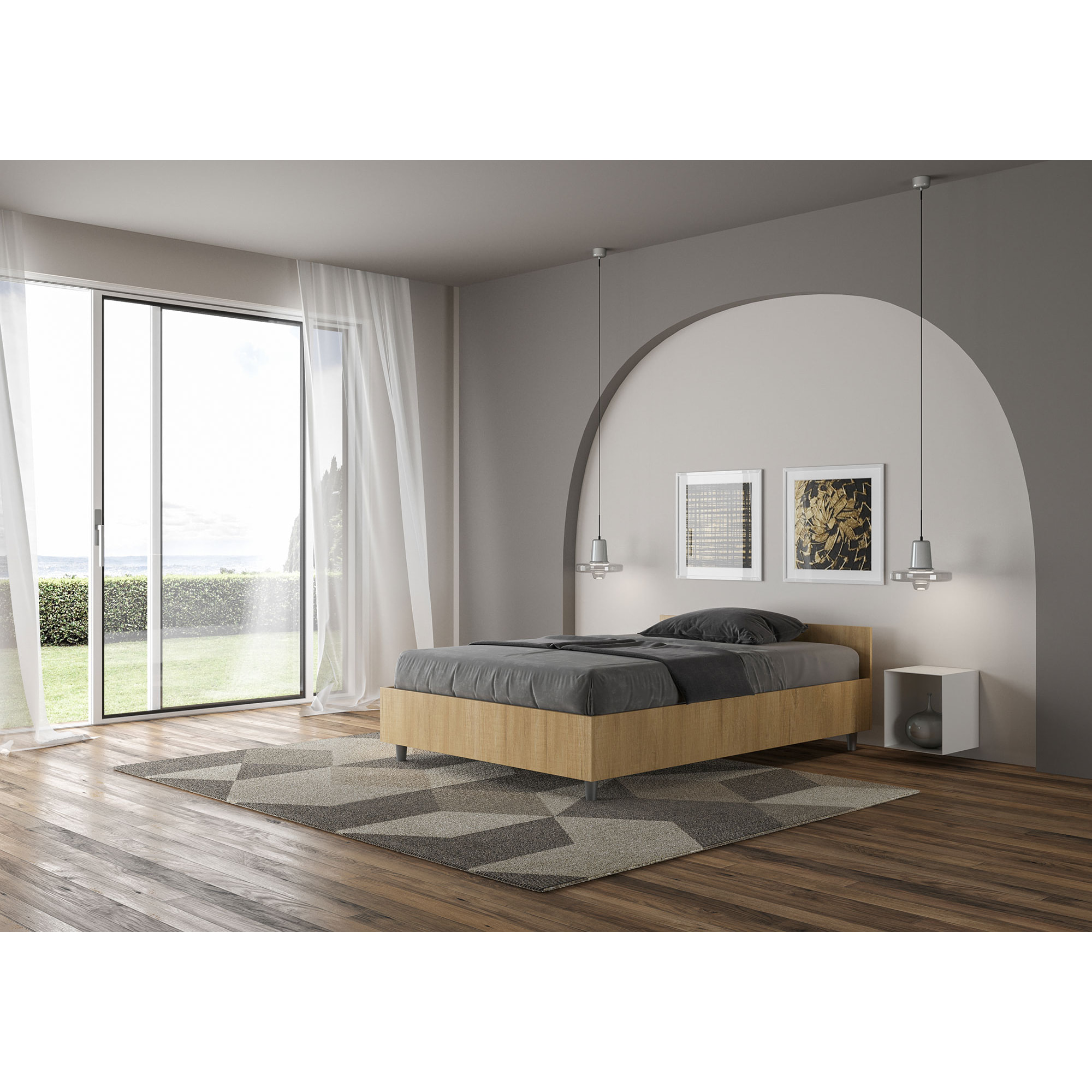 Cama con somier 120x190 roble natural Nuamo