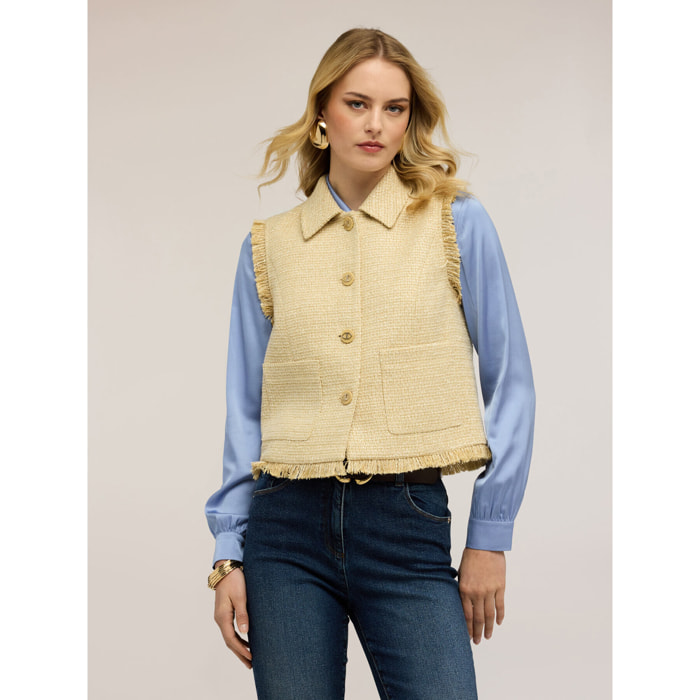 Motivi - Chaleco de bouclé con flecos - Amarillo