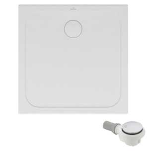 Receveur de douche antidérapant 100 x 100 Lifetime Plus Cerasoft céramique blanc + Bonde chromé brossé