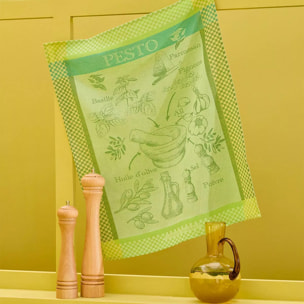 Torchon pur coton motif jacquard vert canard Pesto verde