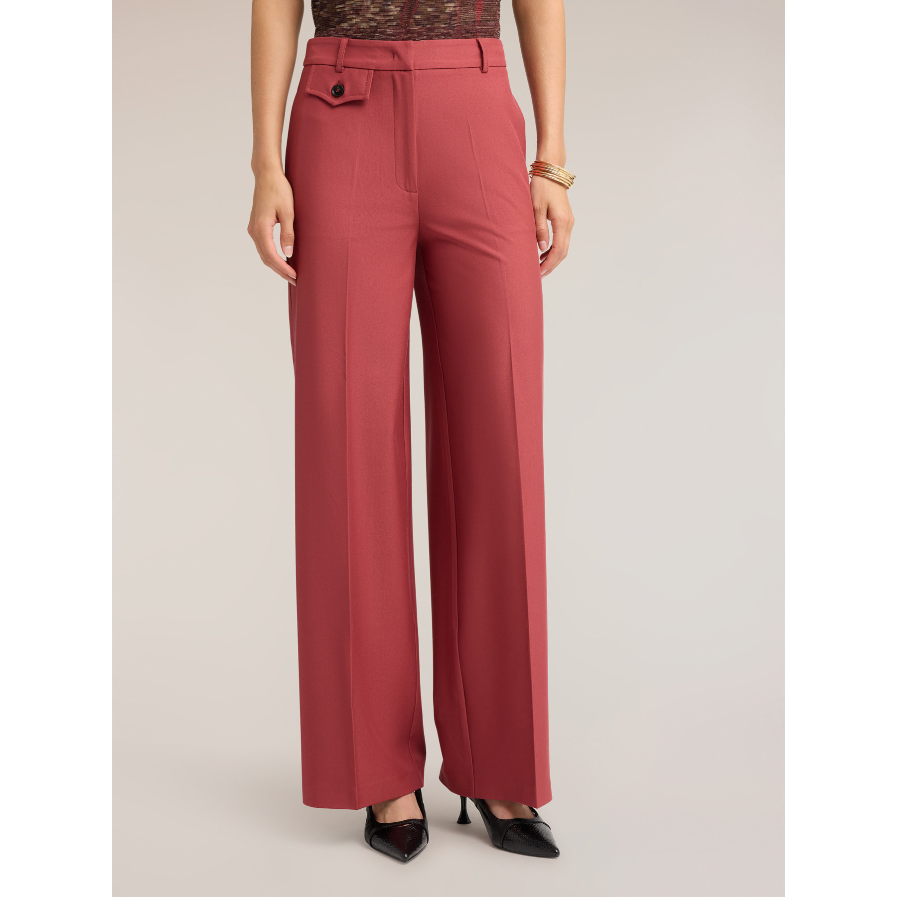 Motivi - Pantaloni palazzo fluidi con piega stirata - Rosso