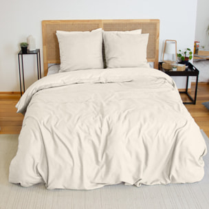 Parure housse de couette 3pcs en microfibre effet flanelle - creme