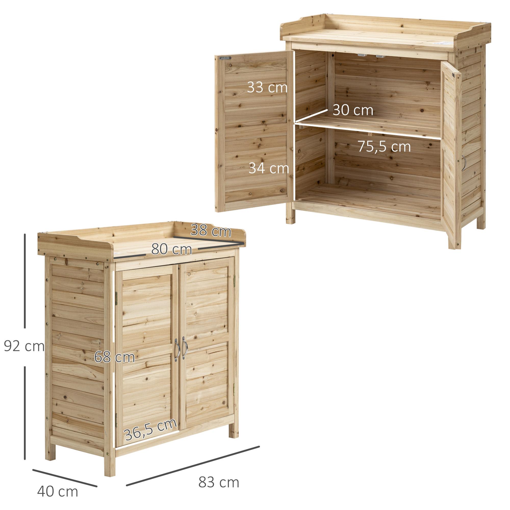 Armario de Jardín de Madera Armario Exterior Armario Almacenaje con 2 Puertas Estante y Patas Elevadas para Terraza Patio 83x40x92 cm Natural