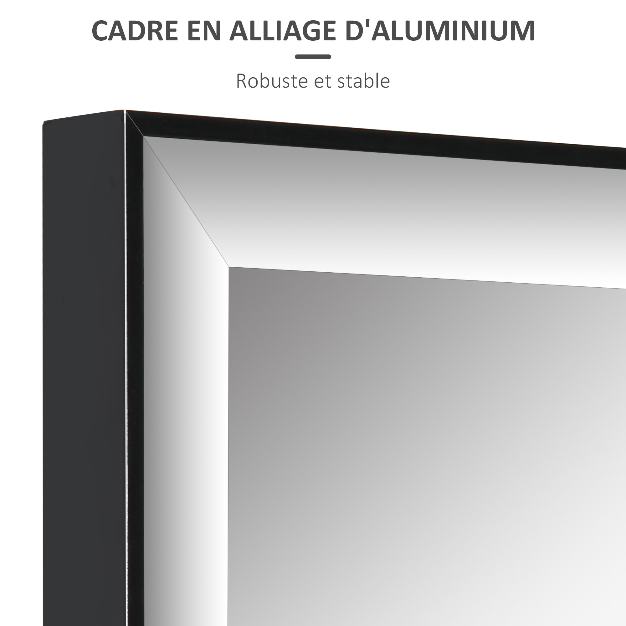 Miroir mural dim. 120L x 35l cm - film sécurité anti déflagrant, système attache inclus - cadre alliage alu. noir