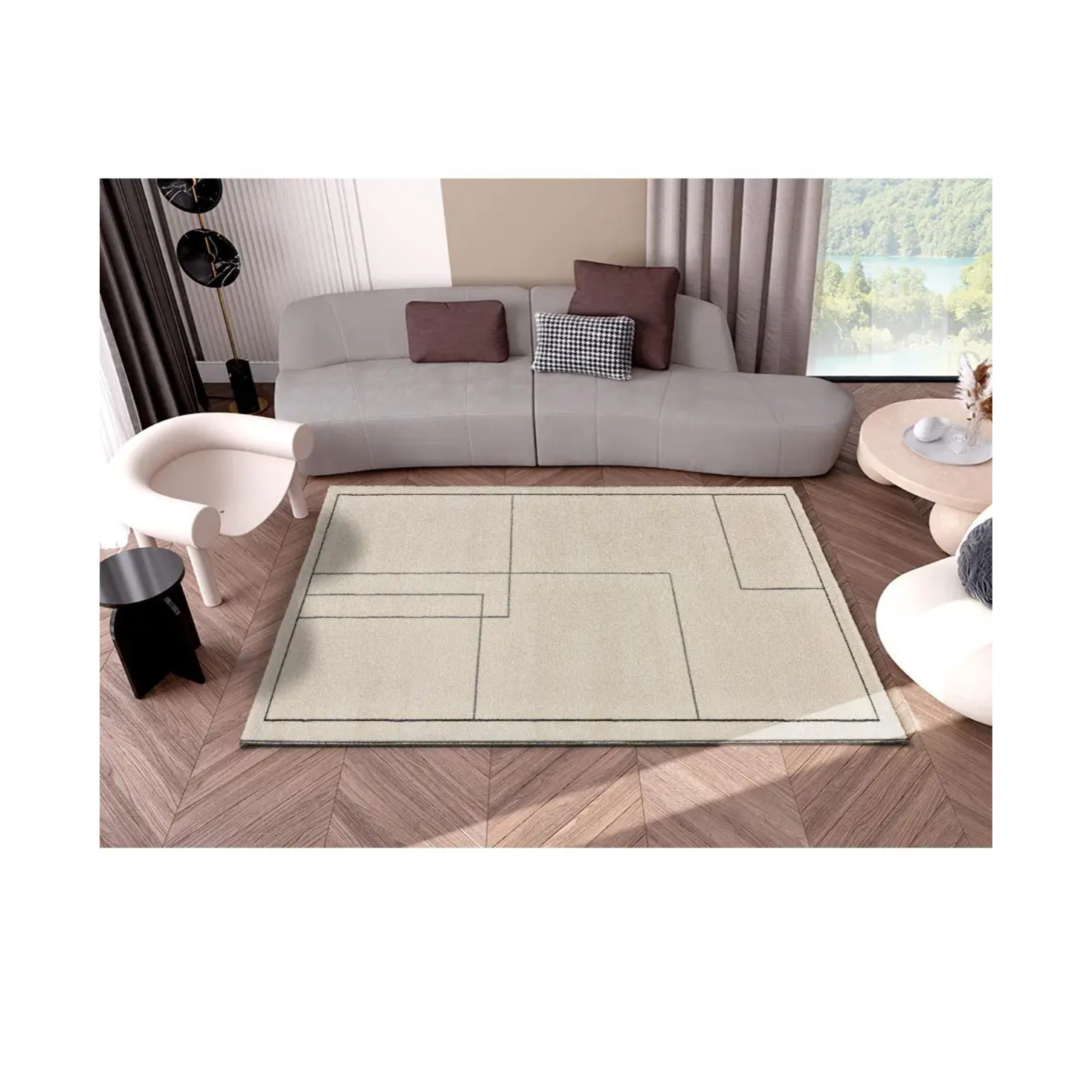 LOS ANGELES LINES Alfombra geométrica de pelo corto blanco, varias medidas disponibles.