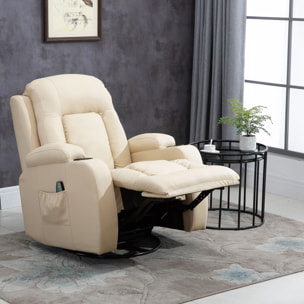 Fauteuil de massage et relaxation électrique chauffant inclinable manuellement repose-pied télécommande crème