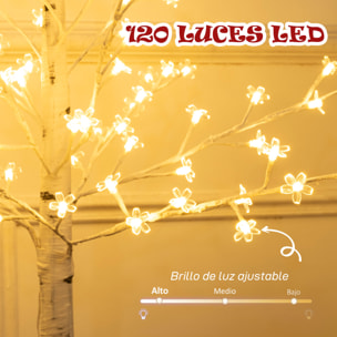 Árbol de Cerezo Artificial 150 cm, Lámpara de Árbol con 120 Luces LED Blanco Cálido, Base, Luz Ajustable en 3 Modos, Decoración Navidad para Interiores y Exteriores, Blanco
