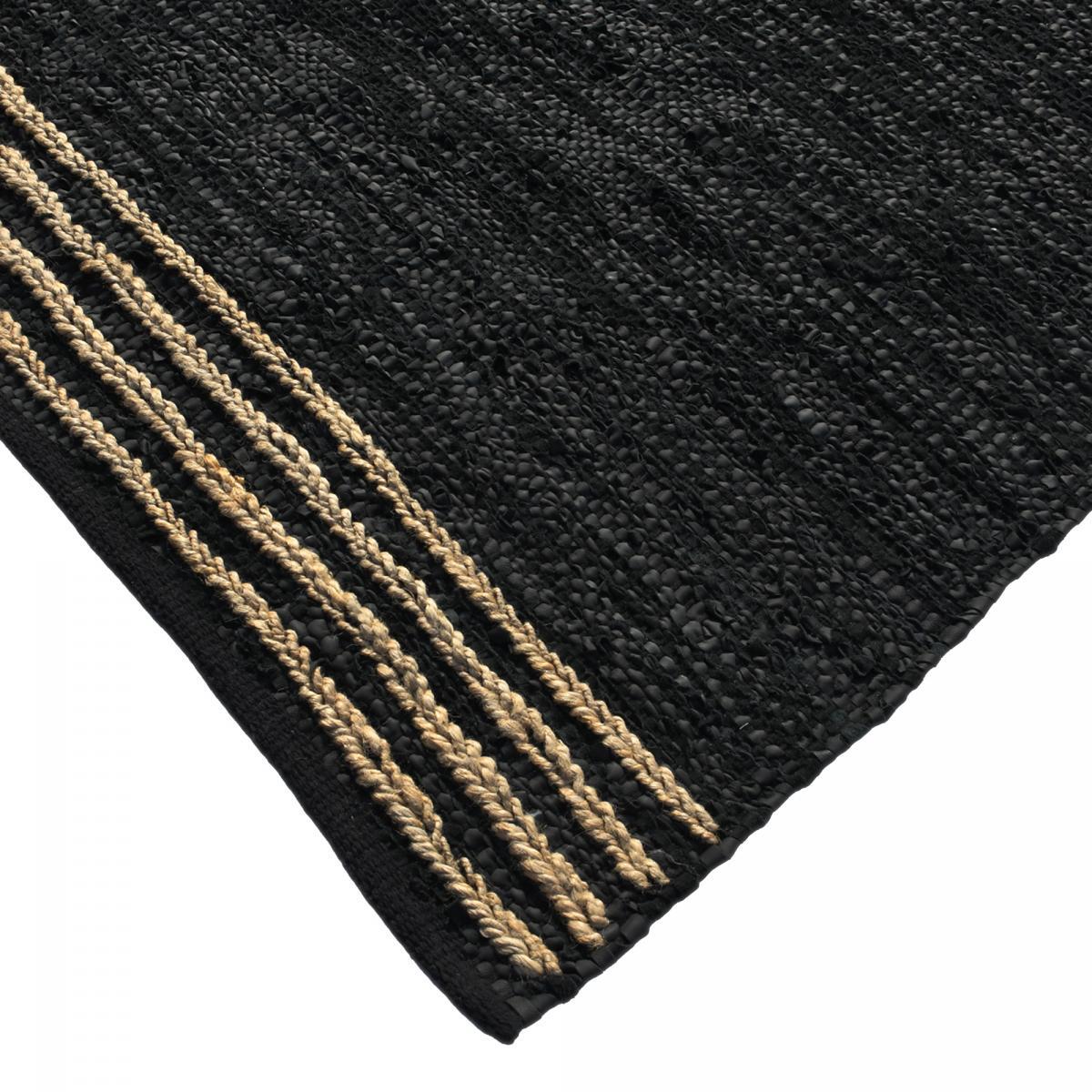 Tapis Kilim tissé à la main en cuir motif simple couleur Noir