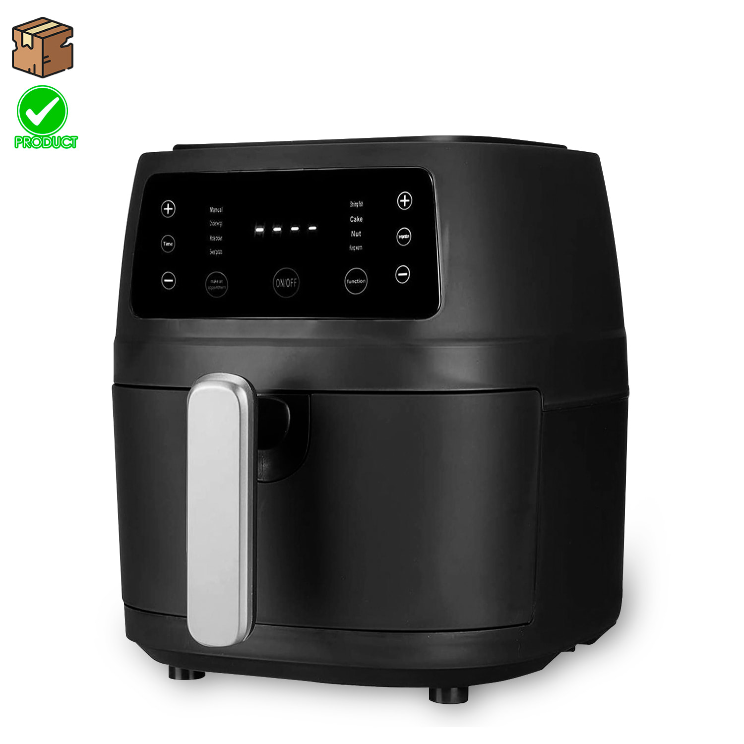 Friggitrice ad aria 8L, 1400W. Pannello touch, 6 programmi di cottura e modalità manuali, griglia antiaderente. PRODOTTO CON IMBALLAGGIO DANNIGIATO.