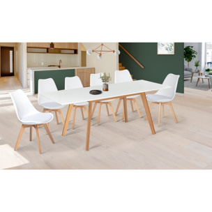 Table scandi extensible - Plateau blanc - Pieds bois