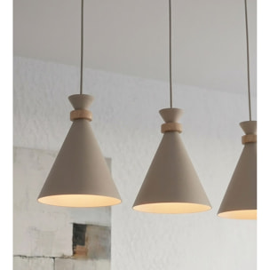Lampada a sospensione ZERO in acciaio beige e legno