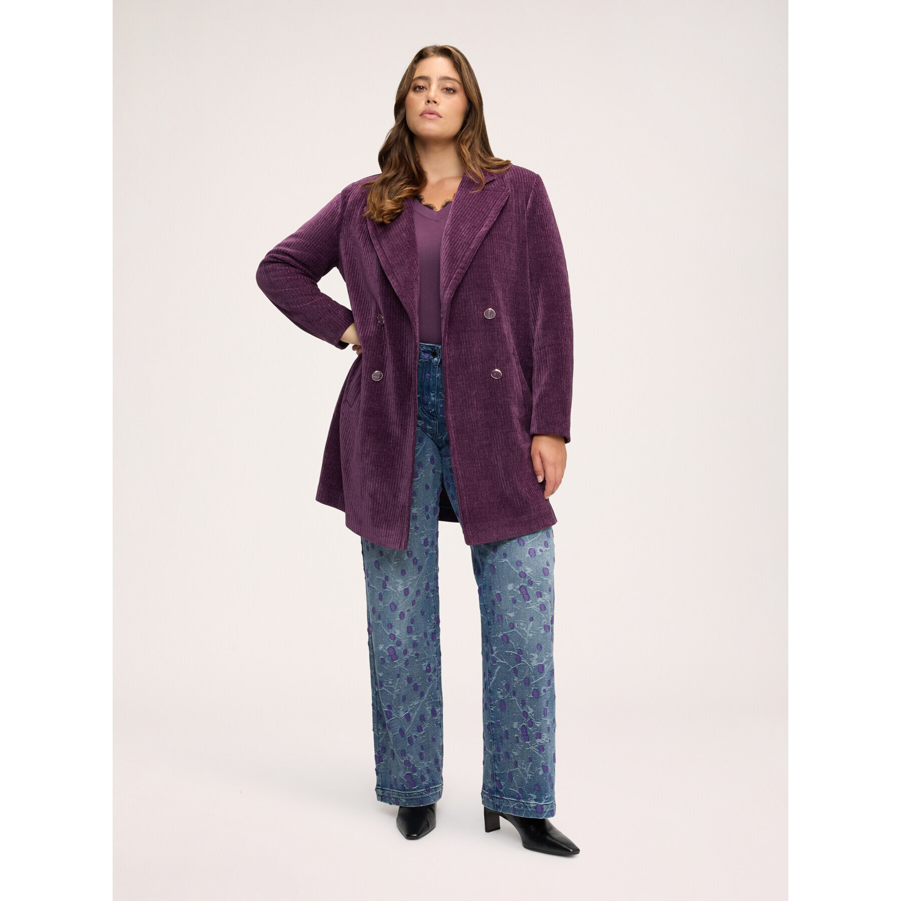 Fiorella Rubino - Cappotto in velluto a coste con doppiopetto - Viola