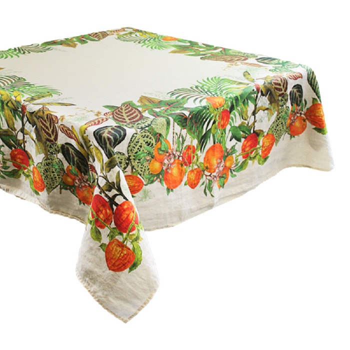 Nappe pur lin lavé 190 g/m² imprimé multicolore Vintage garden natural