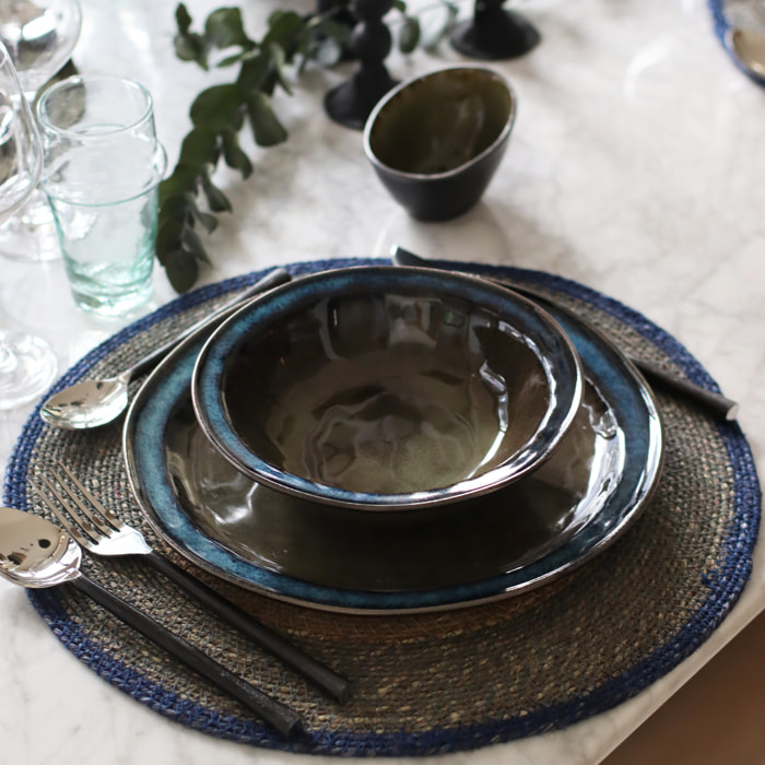 Lot de 6 sets de table en jonc de mer bleu LUNA