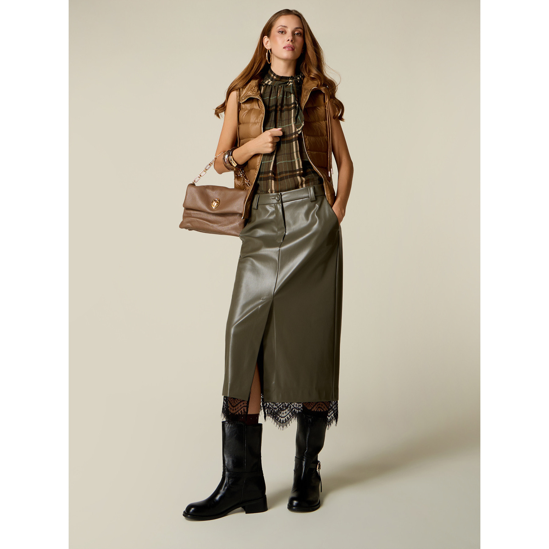 Oltre - Gonna tubino midi con pizzo - Verde militare