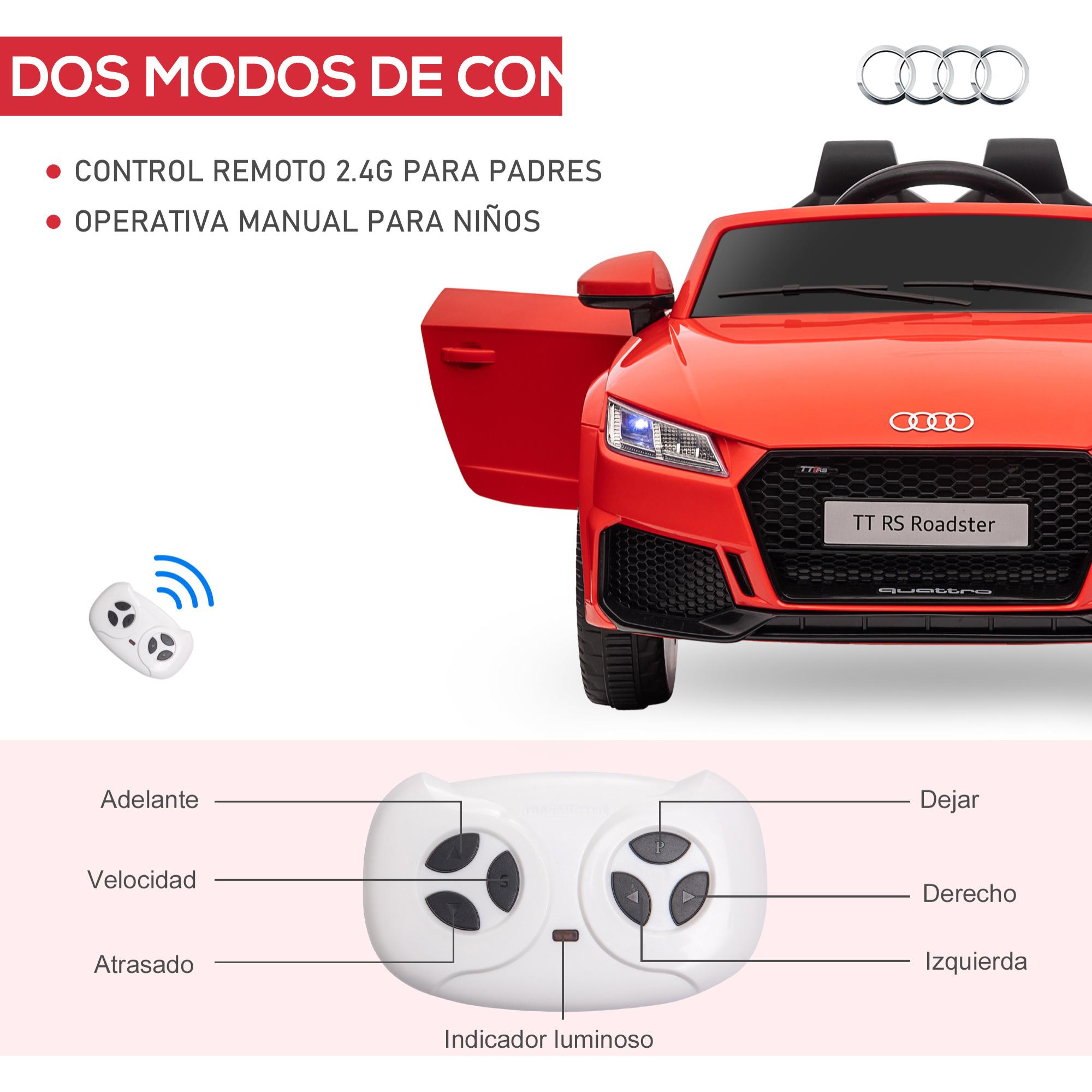 Audi TT Eléctrico Infantil Coche Juguete Niño 3 Años+ con Mando a Distancia con Música y Luces Modos de Aprendizaje Batería 12V Doble Apertura de Puerta 102x60x44 cm Rojo