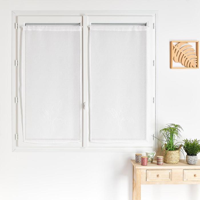 Paire voilages motif feuilles bananes - Blanc