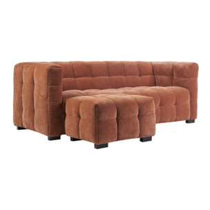 Canapé design 3 places et repose-pieds en tissu effet velours terre brûlée CORTO