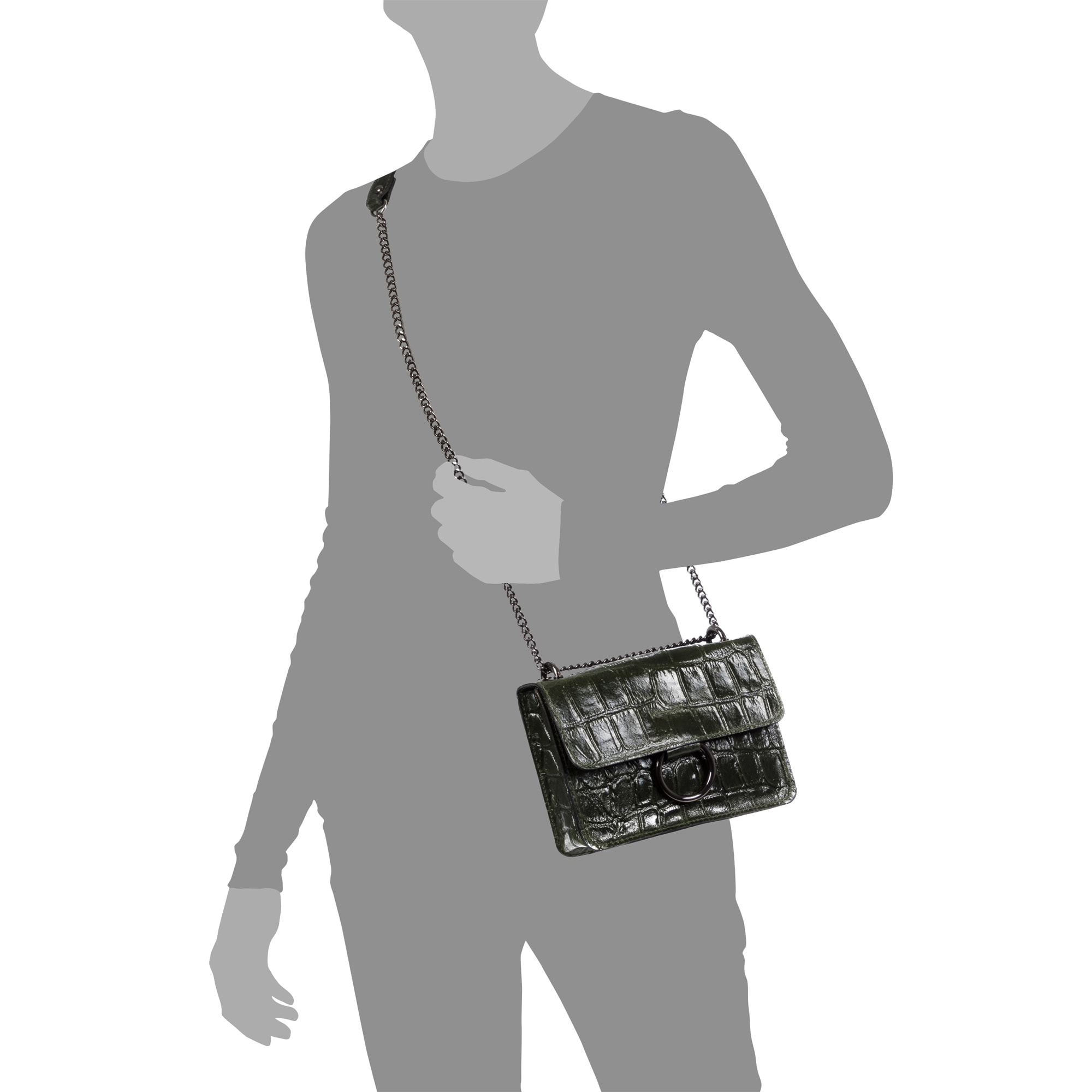 Fabrizia Bolso bandolera Mujer.Piel auténtica Gamuza Grabado Cocodrilo Grande  Camoscio