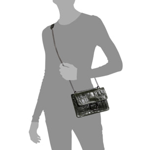 Fabrizia Bolso bandolera Mujer.Piel auténtica Gamuza Grabado Cocodrilo Grande  Camoscio