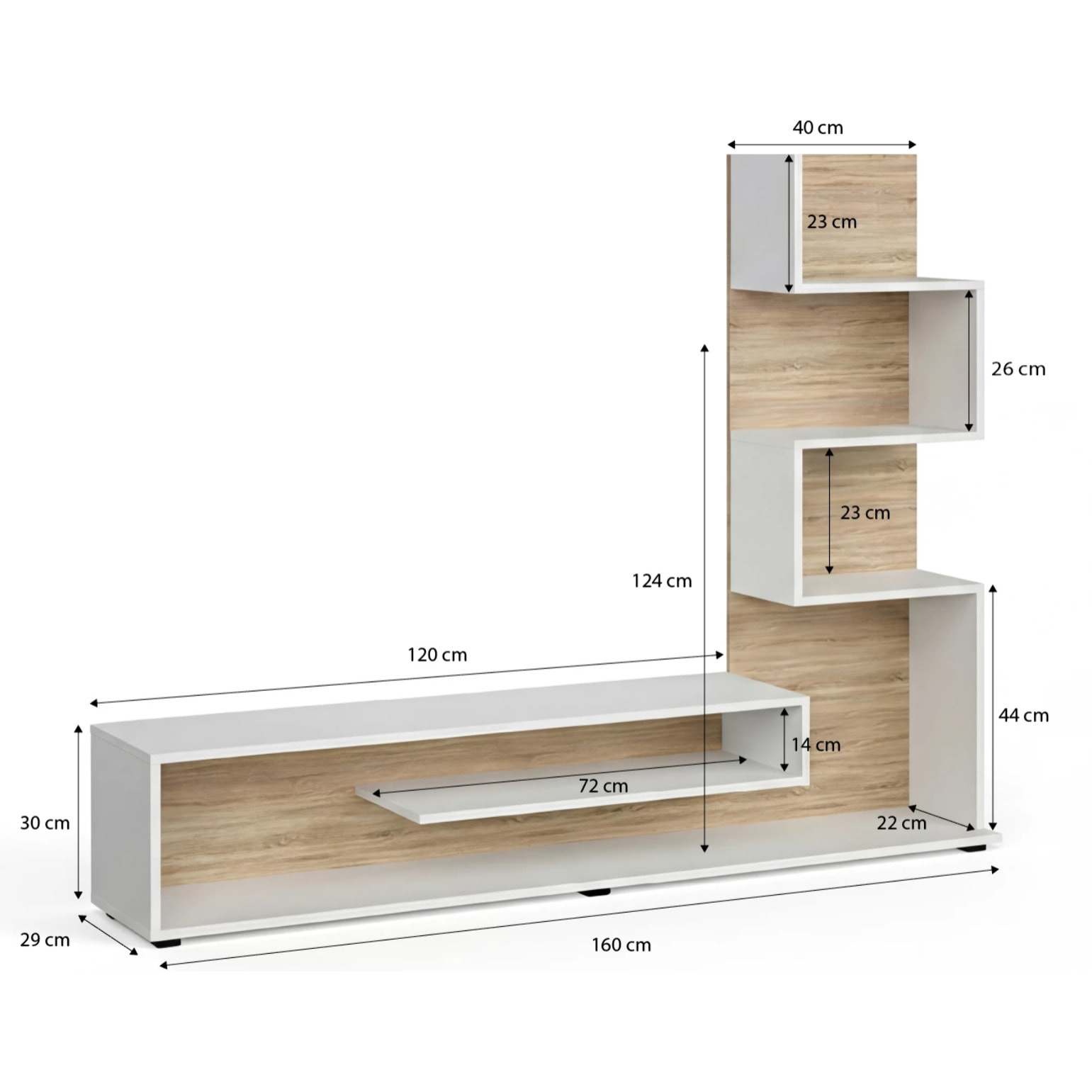 Mueble de salón Moobi en color blanco artik roble canadian y medidas 160 x 124 cm Blanco Artik (Blanco Mate) - Roble Canadian