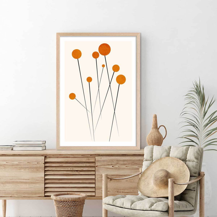 Affiche fleurs Waterflower dancing Affiche + cadre en bois - Chêne