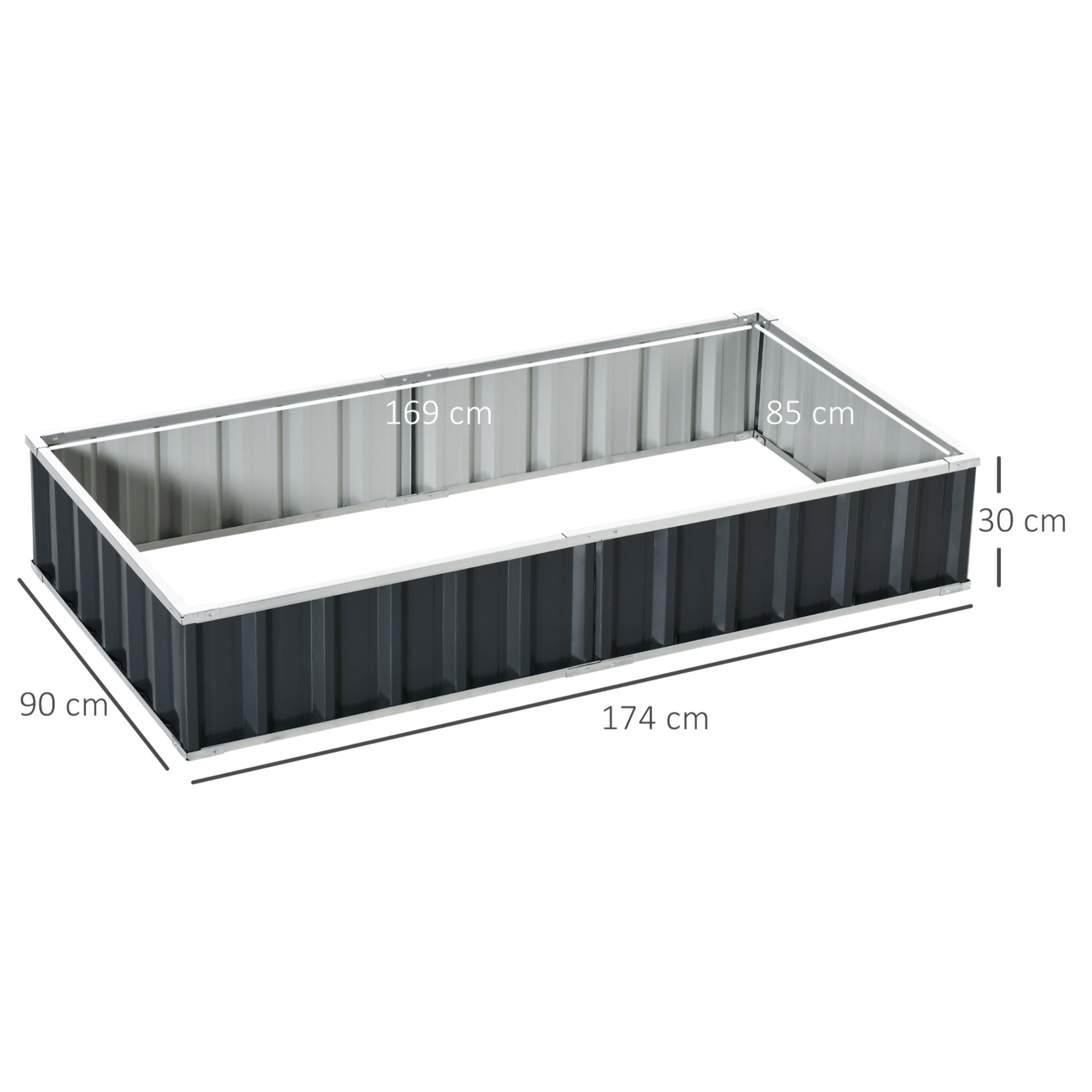 Arriate de Jardín de Acero 174x90x30 cm Incluye Guantes Huerto Urbano Jardinera Macetero Rectangular para Cultivos Plantas Flores para Terraza Balcón Exterior Gris