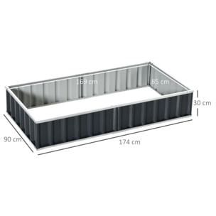 Arriate de Jardín de Acero 174x90x30 cm Incluye Guantes Huerto Urbano Jardinera Macetero Rectangular para Cultivos Plantas Flores para Terraza Balcón Exterior Gris