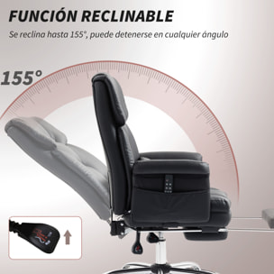 Silla de Oficina con 6 Puntos de Masaje Silla de Masaje Giratoria Silla de Escritorio con Reposapiés Retráctil Altura Ajustable Control Remoto y Soporte Lumbar Tejido de PU Negro