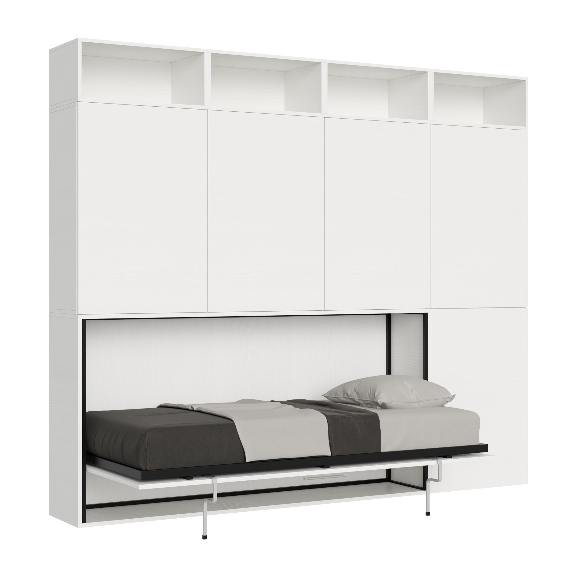 Armoire lit escamotable horizontal 1 couchage 85 Kando composition B Frêne Blanc