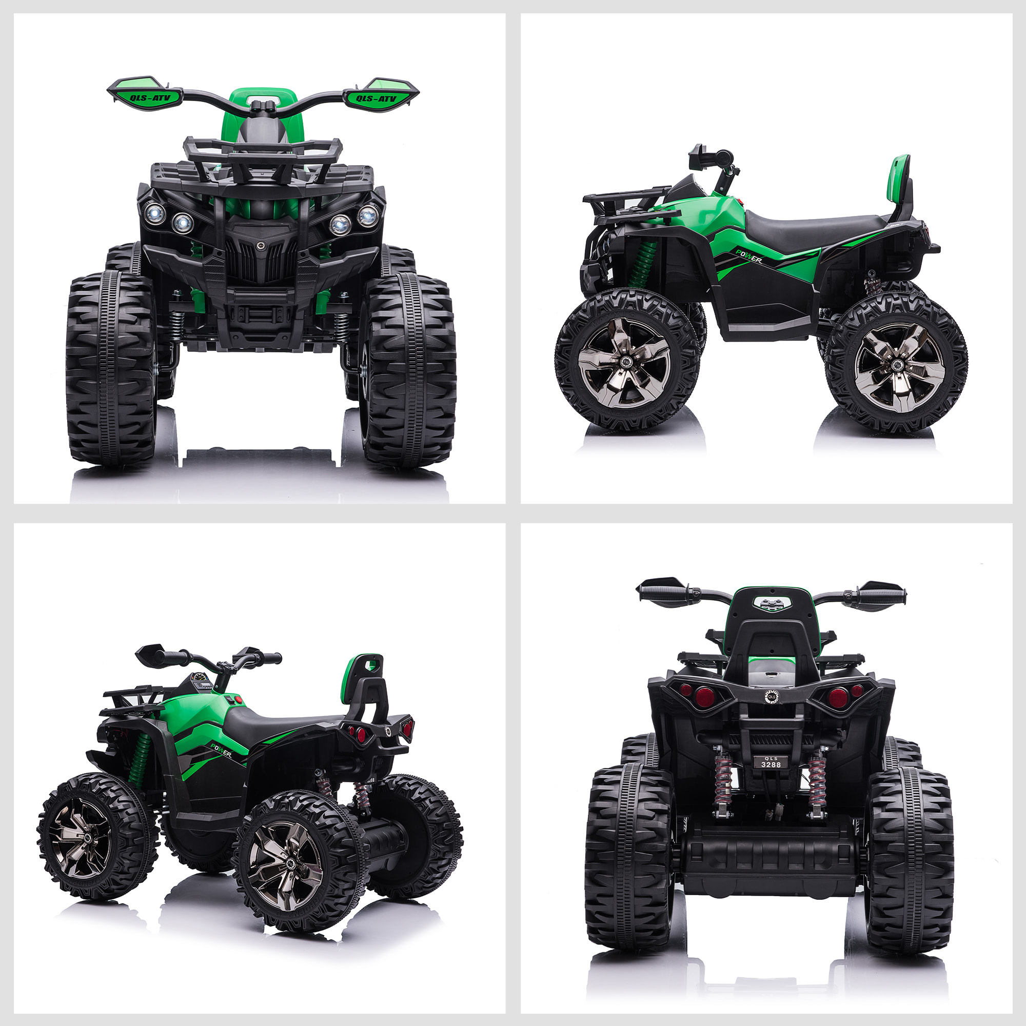 Quad Eléctrico 12V para Niños +3 Años con 2 Motores Faros Música Neumáticos de Suspensión Botones Avance y Retroceso Vehículo Eléctrico a Batería 100x65x73 cm Verde