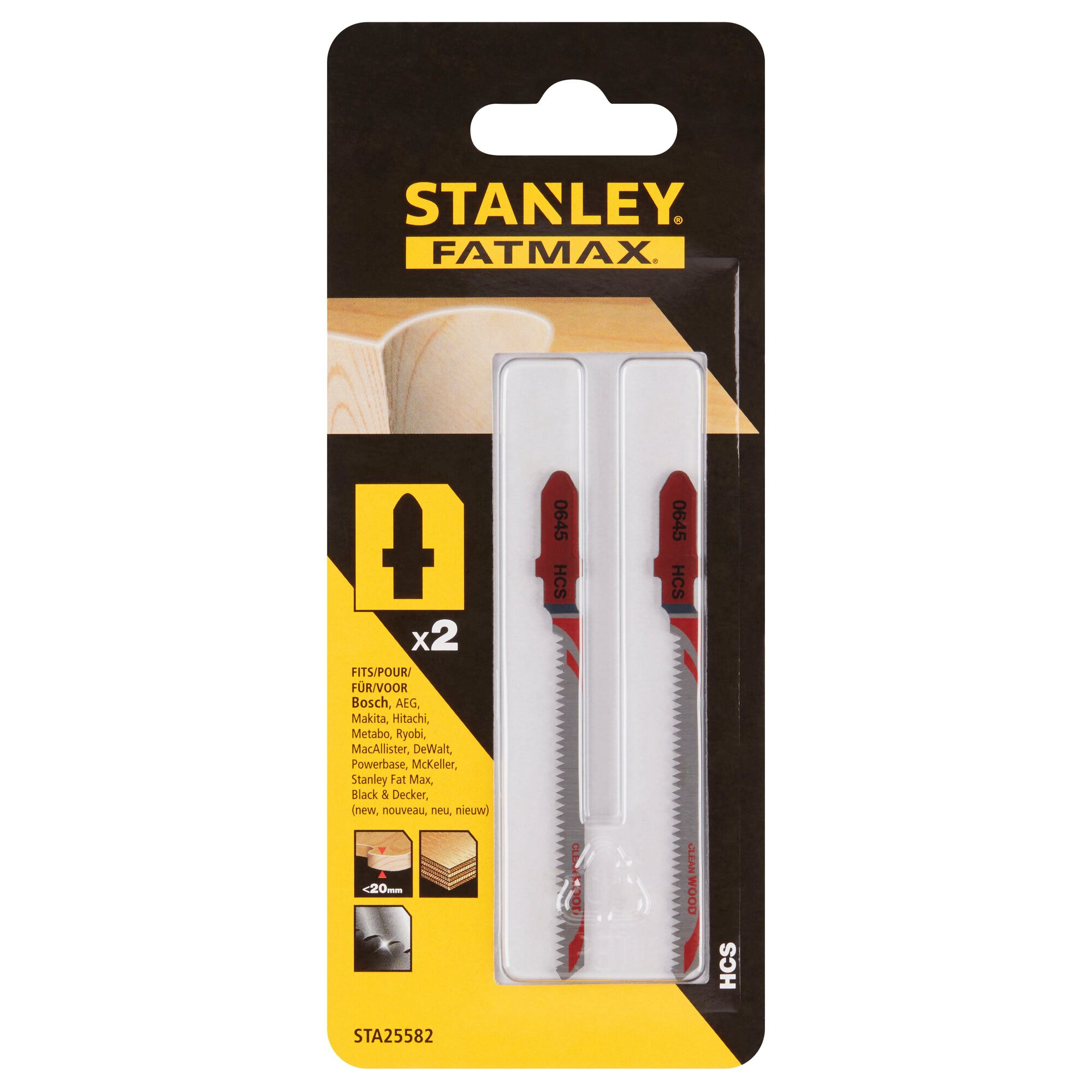 Stanley 2 lames HCS coupe courbe attache T 2,00 x 81,50mm STA25582-XJ