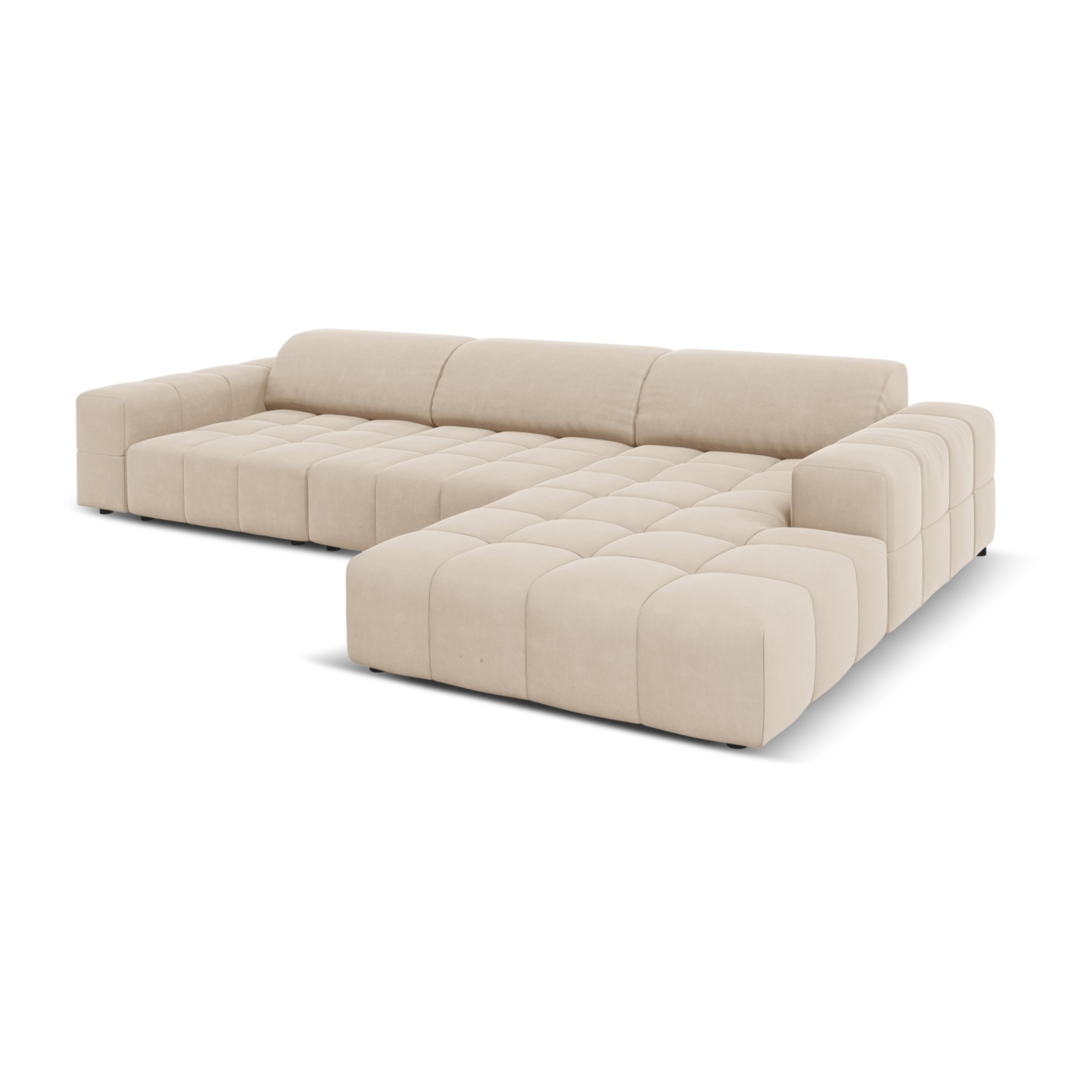 Canapé d'angle droit "Luc" 4 places en velours beige clair