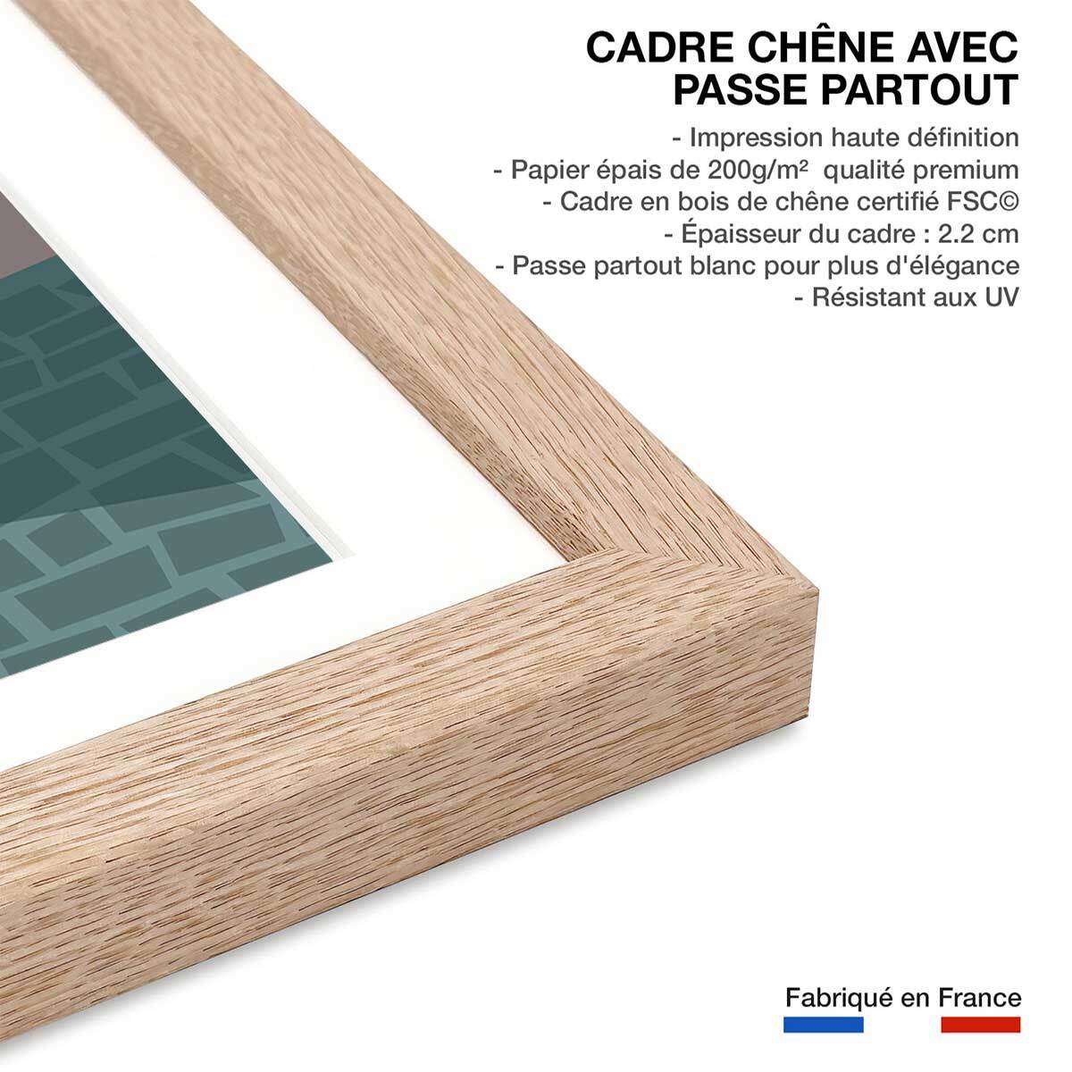 Poster retro manneken pis à bruxelles Affiche + cadre en bois - Chêne