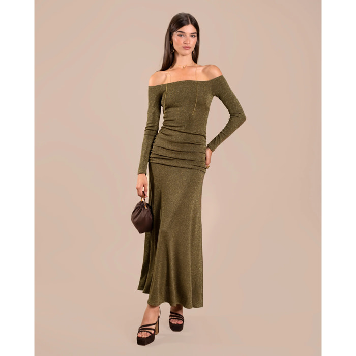 Vestido midi de punto escote bardot