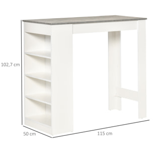 HOMCOM Mesa de Bar Mesa Alta Tipo Bistró de Cocina con Estantería de 4 Niveles Estilo Moderno de Melamina para Comedor Salón 115x50x102,7 cm Blanco y Gris