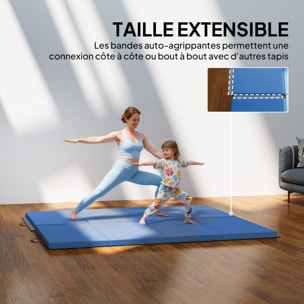 Tapis de gym yoga fitness pliable - poignée - revêtement synthétique - bleu