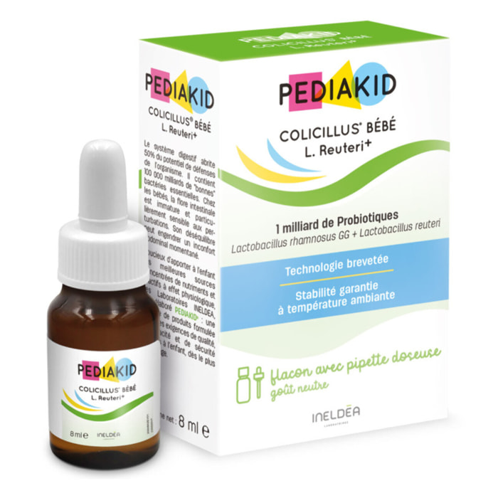 PEDIAKID - Colicillus Bébé - Suspension Huileuse à base de Lactobacillus Rhamnosus GG - Teneur Garantie 1 Milliard par Prise - Réduit les Contractions Abdominales - Goût Neutre -Flacon Compte-Gouttes