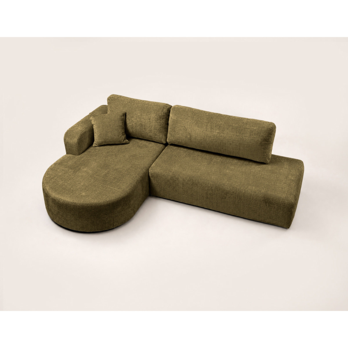 Miro - Canapé d'angle gauche 4 places convertible avec coffre en velours texturé - Vert Olive
