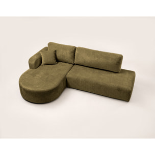 Miro - Canapé d'angle gauche 4 places convertible avec coffre en velours texturé - Vert Olive