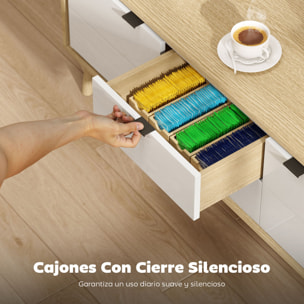 Mueble de TV Moderno de 2 Puertas, Mueble TV para Salón con 2 Cajones, Orificios Pasacables, Estantes Extraíbles y Ajustables, para Televisión 55 Pulgadas, 120x35x50 cm, Blanco Brillo y Roble